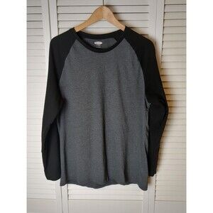 Old Navy Soft Washed Men's‎ Gray Black Long Sleeve Ringer Shirt Size L
